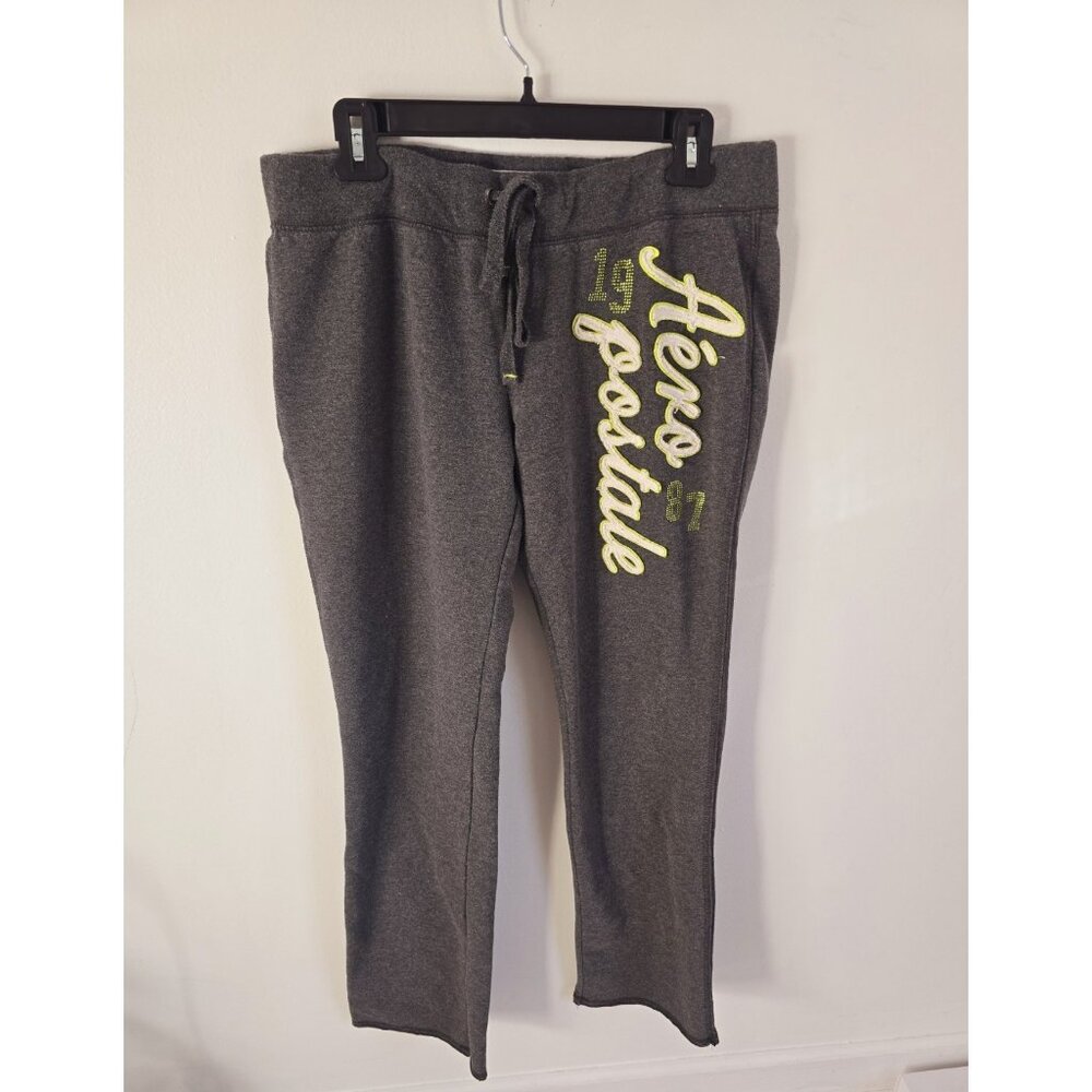 Aeropostale Y2K Low Rise 1987 Cotton Sweatpants Drawstring Grey Logo Pants XL